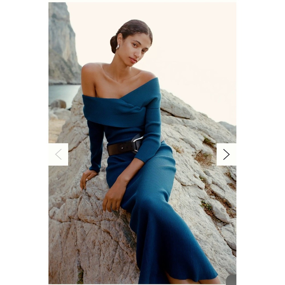 Anthropologie Off-Shoulder Ribbed Sweater Dress Teal Blue 2X NEW Retail $198
